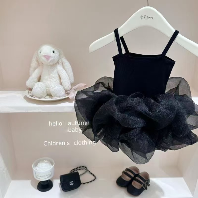 Baby Products Korean - Petite robe d'été noire pour filles,
